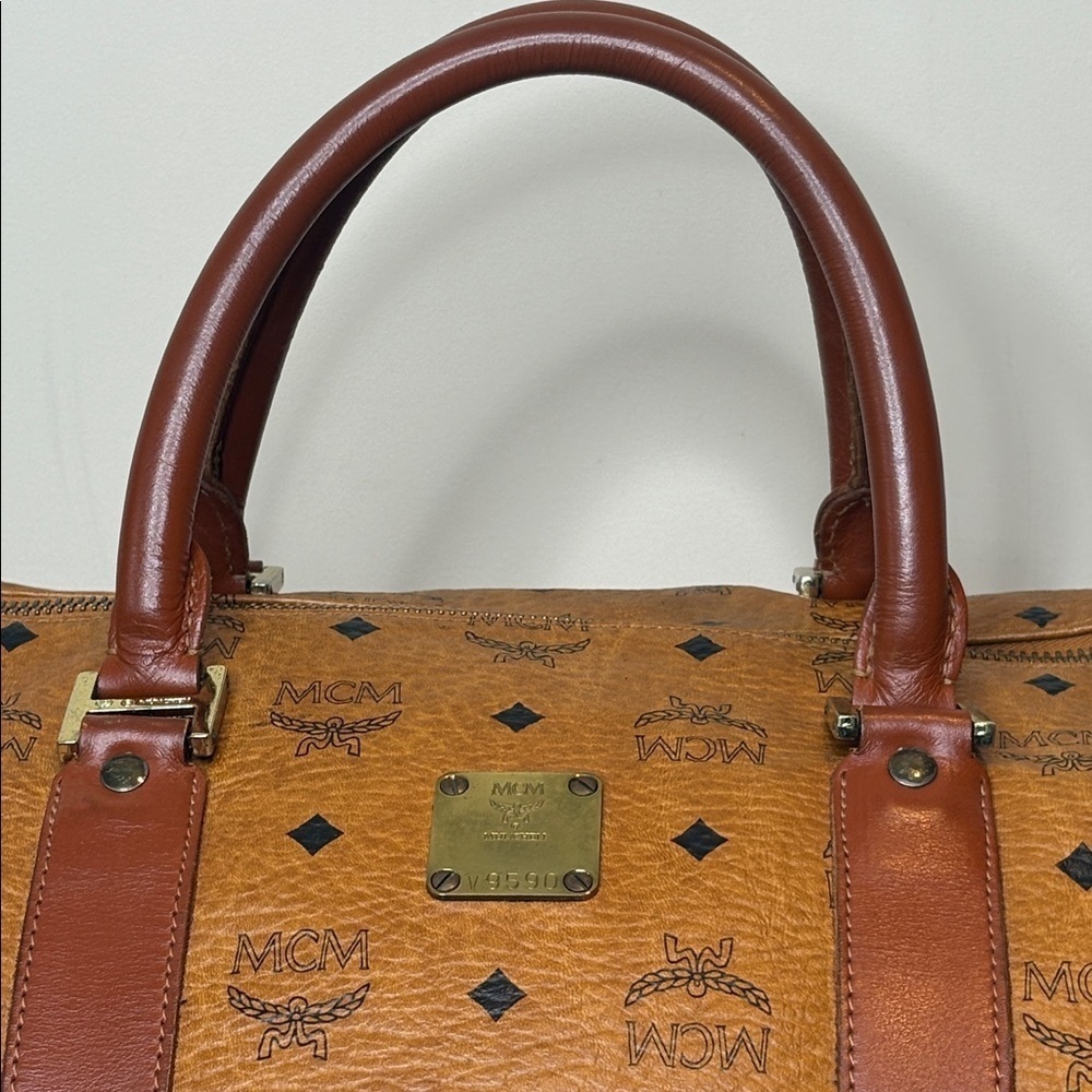 MCM Cognac Visetos Vintage Travel Top Handle Detachable Strap Duffel Bag 21” L - Picture 3 of 17